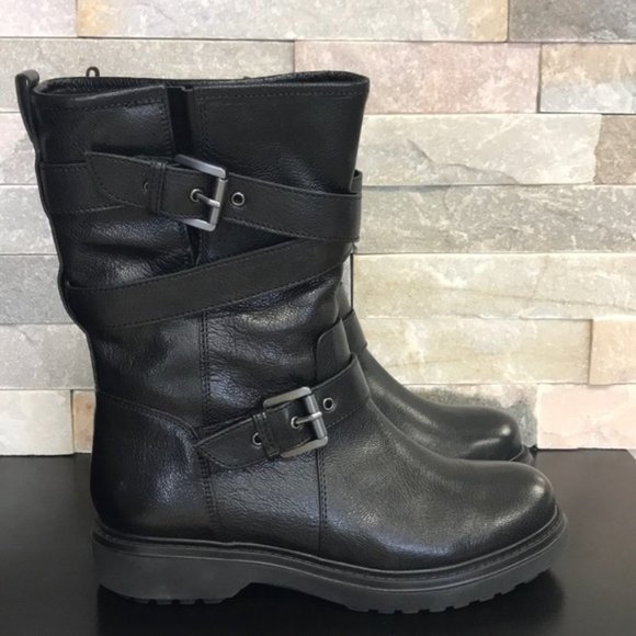 Geox Asheely Women's Leather Mid-Calf Biker Boot - Picture 4 of 9